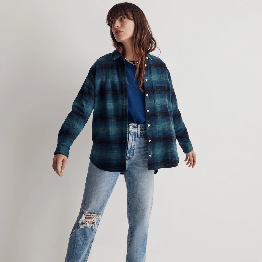 Madewell Blue and Black Plaid flannel - Picture 2 of 6
